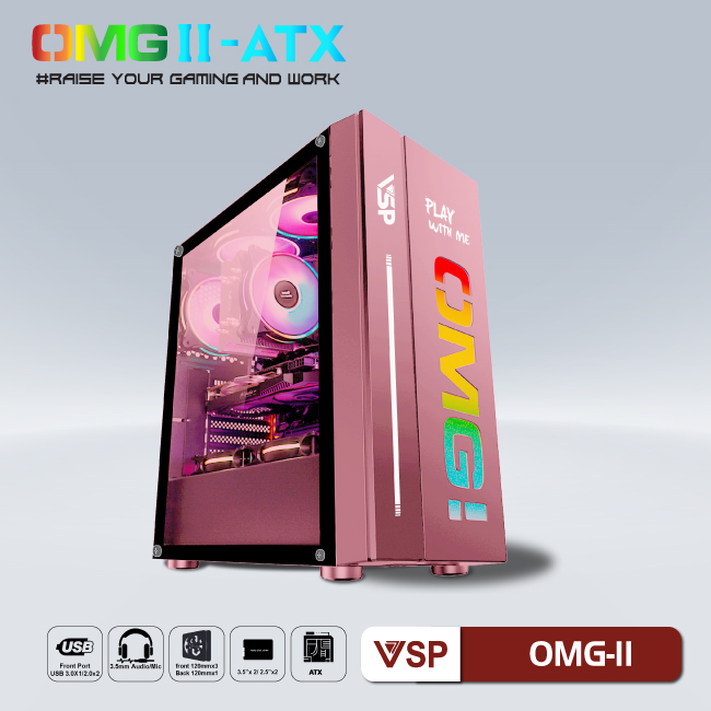 Case VSP LED Gaming OMG-II ATX - Pink/Green