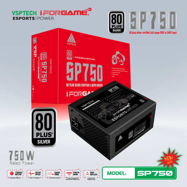 Bộ nguồn máy tính VSPTECH - iForgame SP750W 80PLUS BRONZE Silver