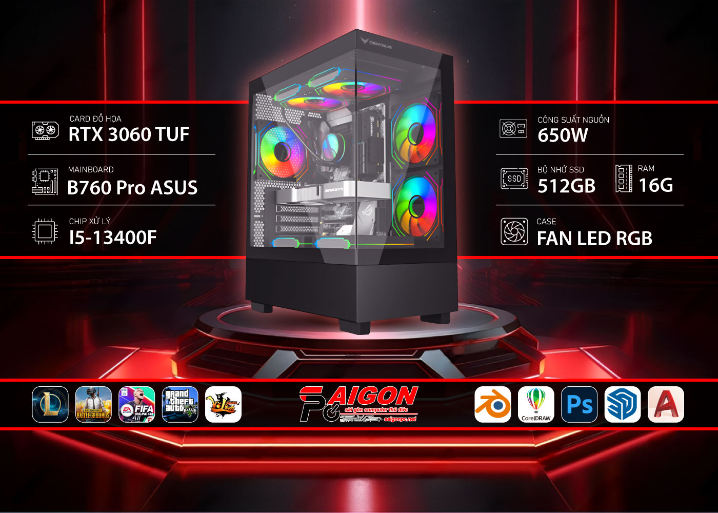 PC Gaming đồ họa i5-13400F / 512G SSD / Ram16G /  RTX 3060 ASUS TUF