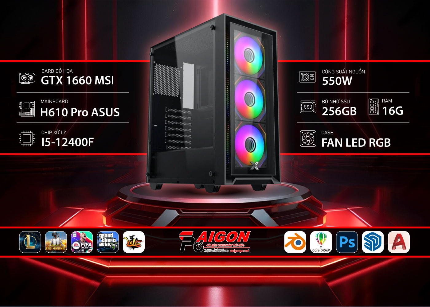 PC Gaming đồ họa i5-12400F / Ram16G / 256G SSD / GTX 1660 MSI