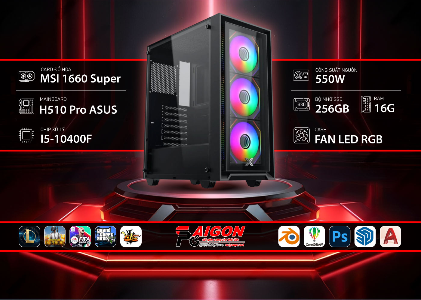 PC Gaming đồ họa i5-10400F / Ram16G / 256G SSD / GTX 1660 Super