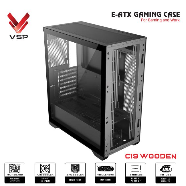 Case VSP E-ATX Gaming C19 Wooden - White