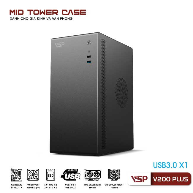 Vỏ Case Máy Tính VSP V200 Plus - Đen