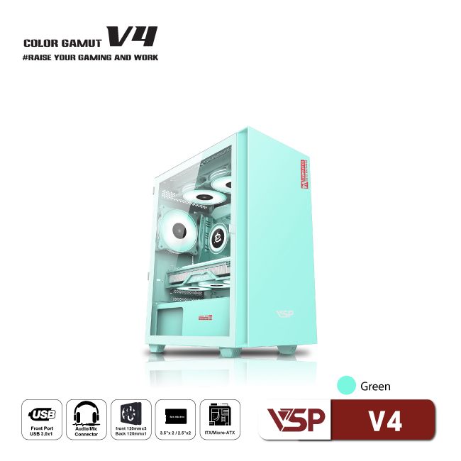 Vỏ Case máy tính VSP V4 - Hồng / Trắng / Xanh