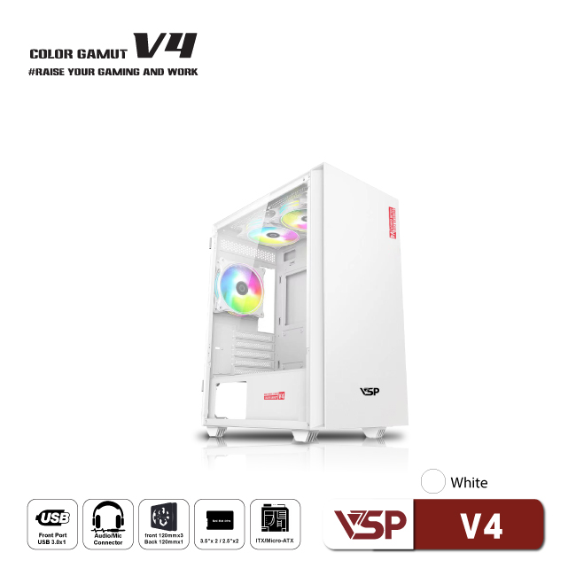 Vỏ Case máy tính VSP V4 - Hồng / Trắng / Xanh