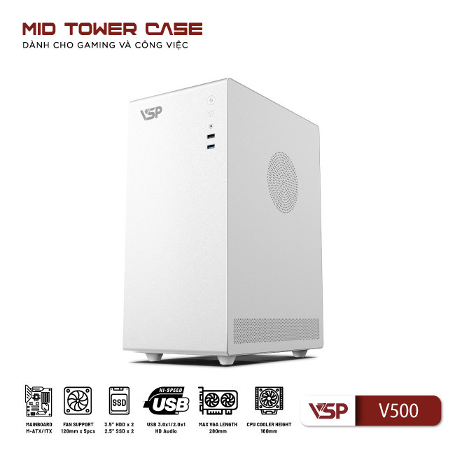 Vỏ Case máy tính VSP V500 - Trắng