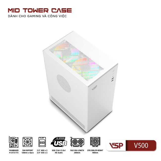 Vỏ Case máy tính VSP V500 - Trắng