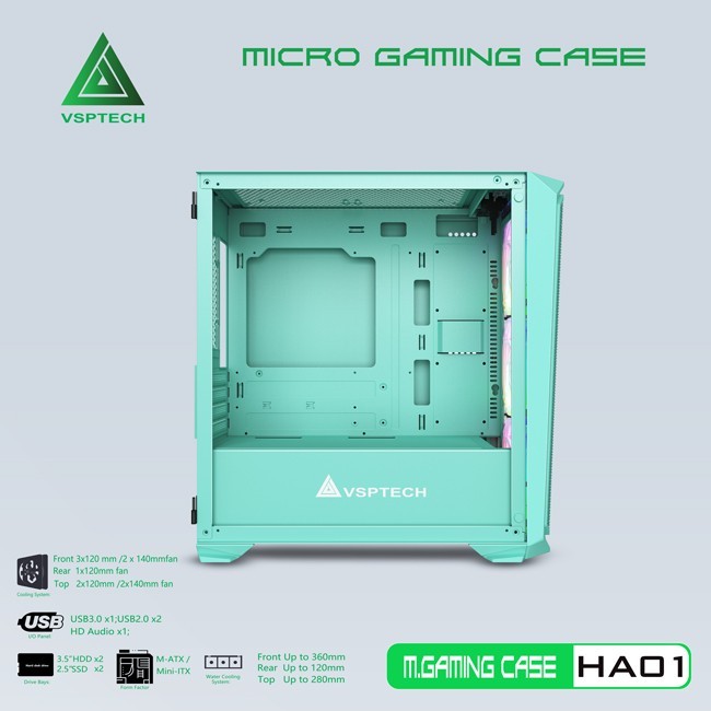 Vỏ Case Máy Tính VSPTECH Gaming HA01 - Xanh