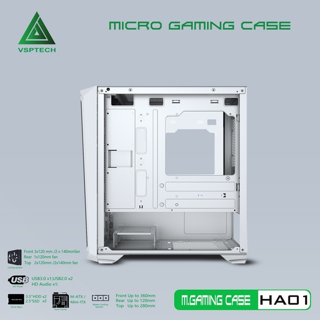 Vỏ Case Máy Tính VSPTECH Gaming HA01 - Trắng