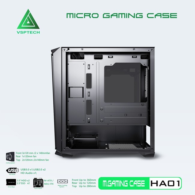 Vỏ Case Máy Tính VSPTECH Gaming HA01 - Đen