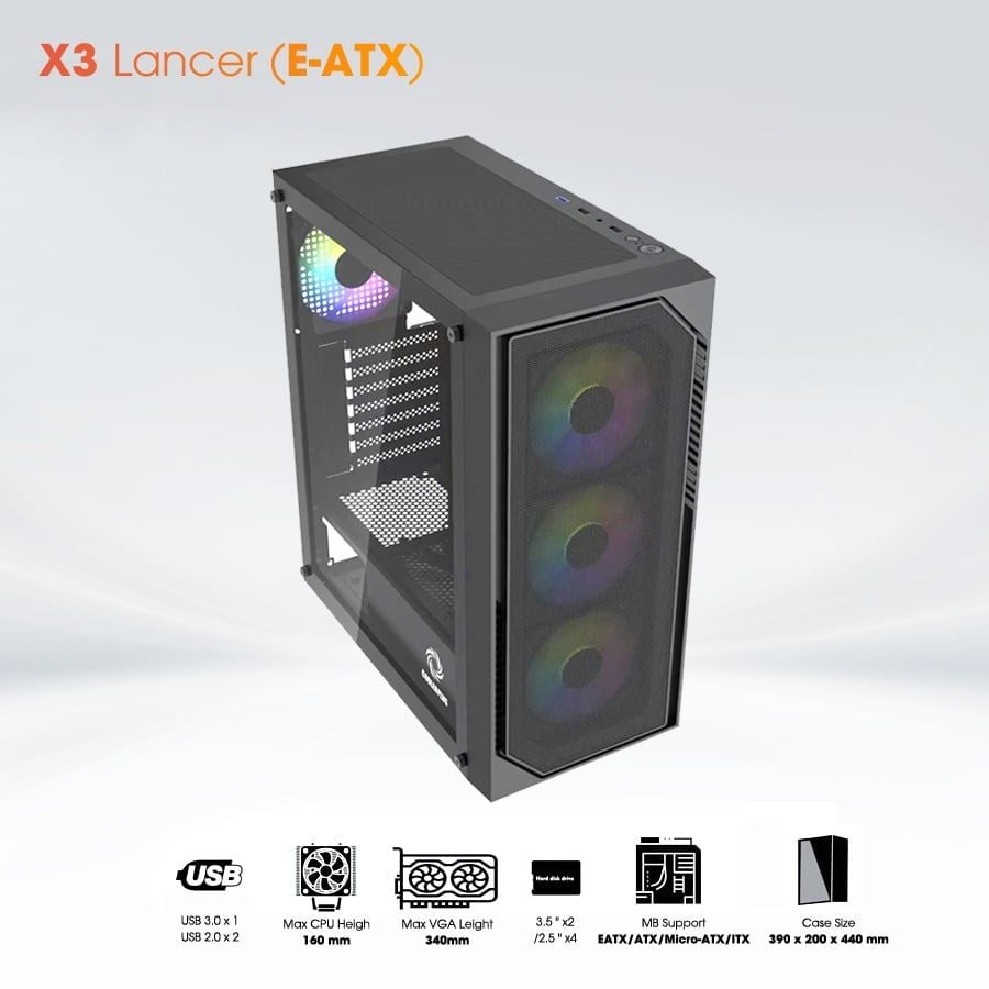 Case X3 Lancer CoolerPlus + kèm 3 fan