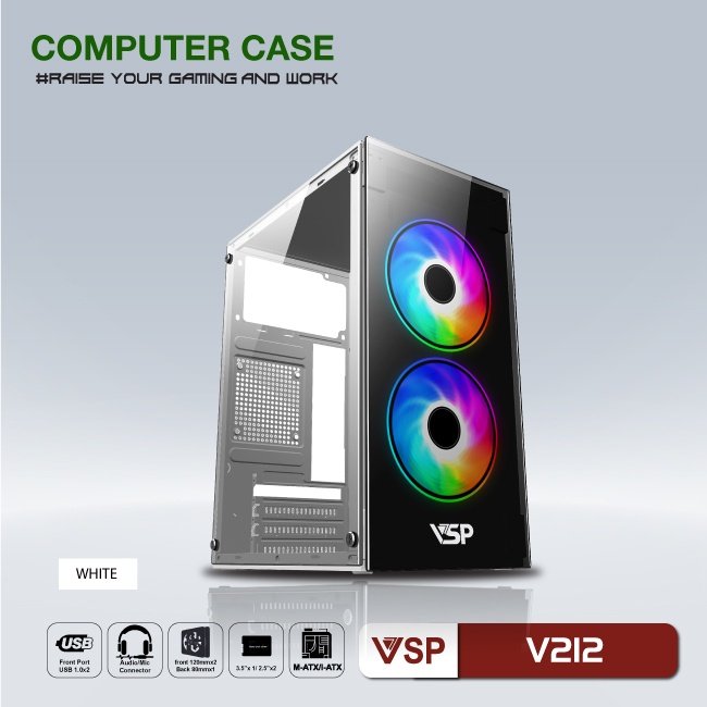Thùng máy Case VSP V212 (TRẮNG, XANH, HỒNG)