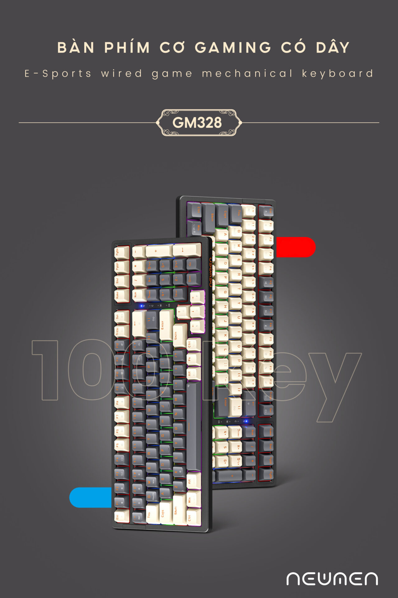 Bàn phím cơ Newmen GM328 Gasket, Hotswap, E-Sports, White -Gray