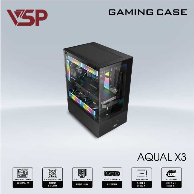 VỎ CASE MÁY TÍNH AQUAL X3 ĐEN