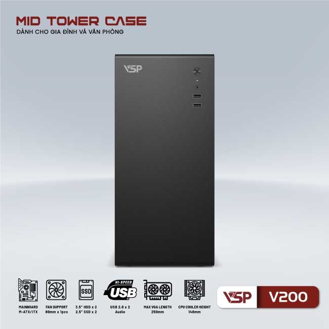 Vỏ Case Máy Tính VSP V200 - Đen