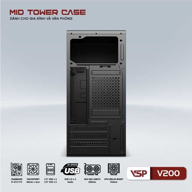 Vỏ Case Máy Tính VSP V200 - Đen