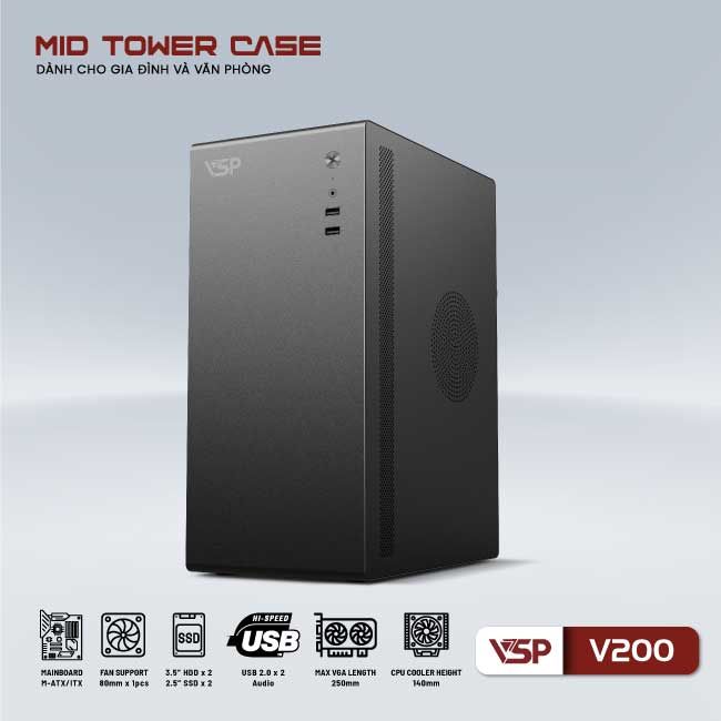 Vỏ Case Máy Tính VSP V200 - Đen