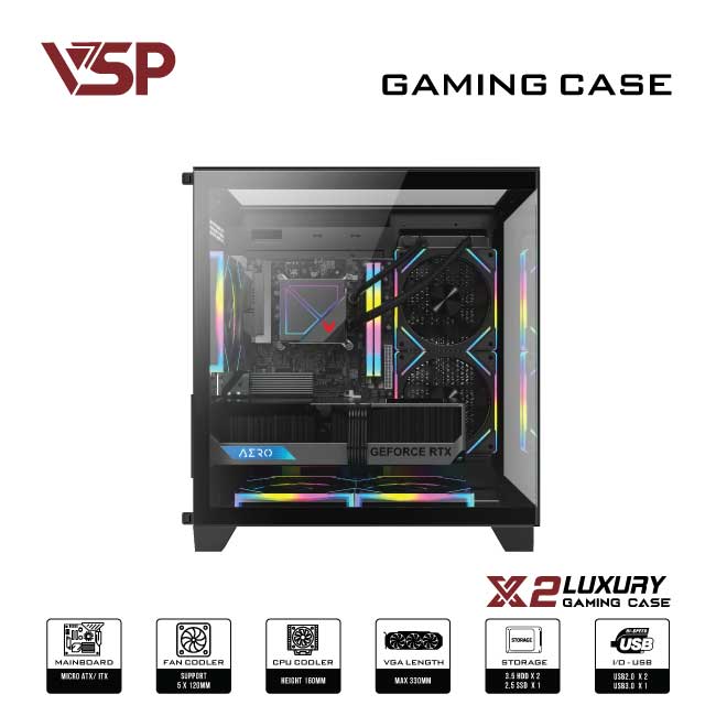 VỎ CASE MÁY TÍNH Gaming Micro ATX X2 Luxury