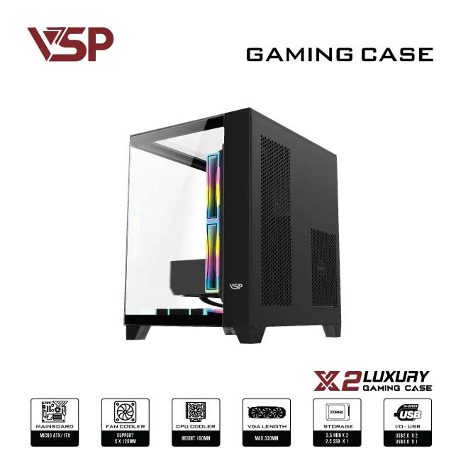 VỎ CASE MÁY TÍNH Gaming Micro ATX X2 Luxury