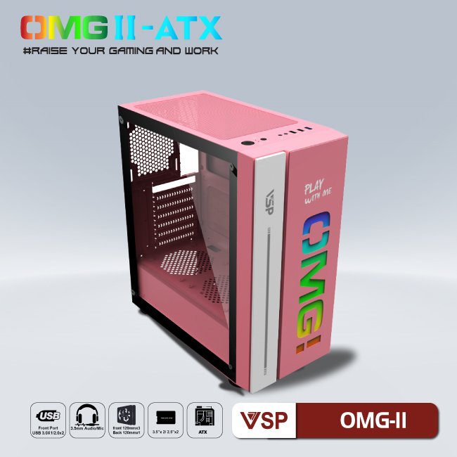 Case VSP LED Gaming OMG-II ATX - Pink/Green