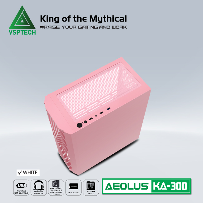 Case Gaming VSPTECH KA300 - White/Pink/Green