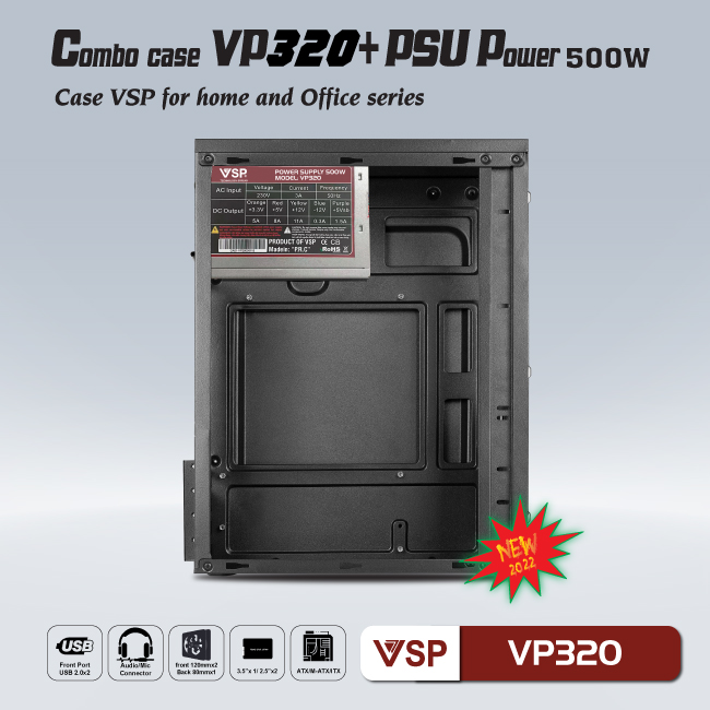 Combo case VSP + PSU 500W for home and office VP320