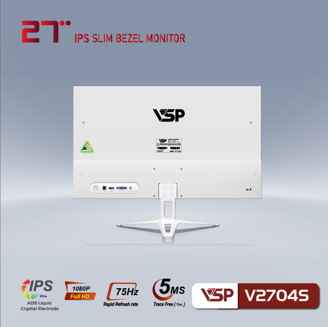 Màn hình phẳng LED tràn viền Slim Bezel VSP V2704S - White