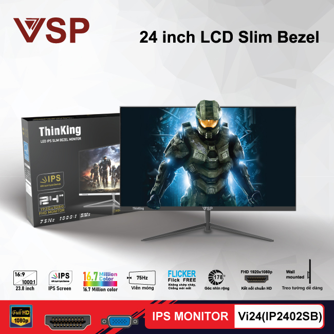 LCD IPS VSP THINKING 24INCH TRÀN VIỀN SLIM BEZEL VI24(IP2402SW/B) ( TRẮNG/ĐEN)