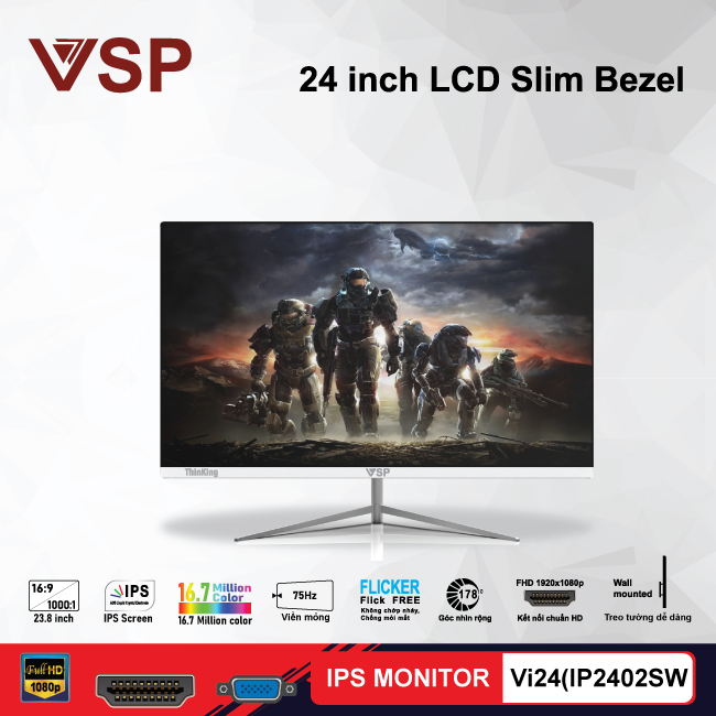 LCD IPS VSP THINKING 24INCH TRÀN VIỀN SLIM BEZEL VI24(IP2402SW/B) ( TRẮNG/ĐEN)