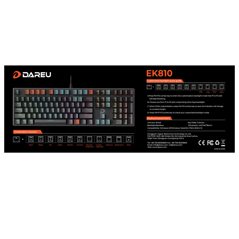 Bàn phím cơ Gaming DAREU EK810 – Black (Brown switch )