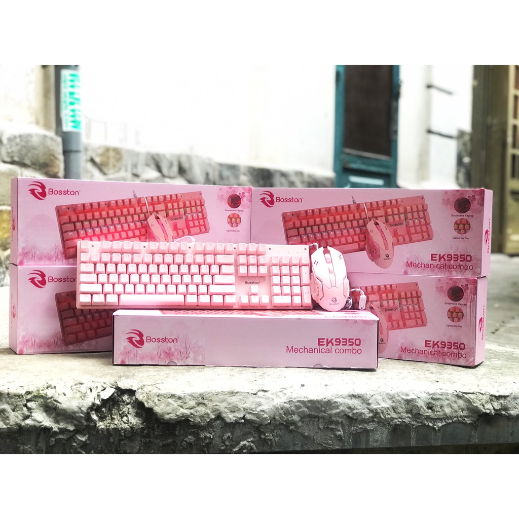 Bộ phím chuột cơ Bosston EK9350 Qeen Pink