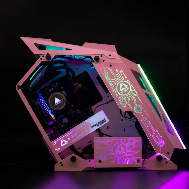 Case E-Rog ES1 White - Pink Gaming VSP màu trắng - hồng led RGB chưa có fan