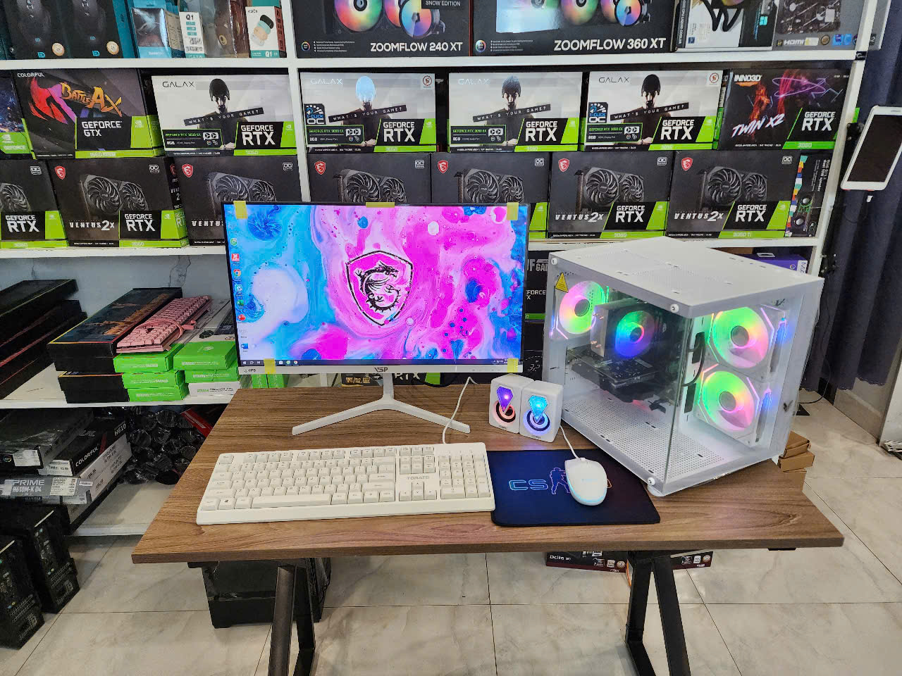 Bộ PC Gaming Đồ họa i5-9400F / B365 / 16G / VGA rời 4G / Màn 24" FULL TRẮNG